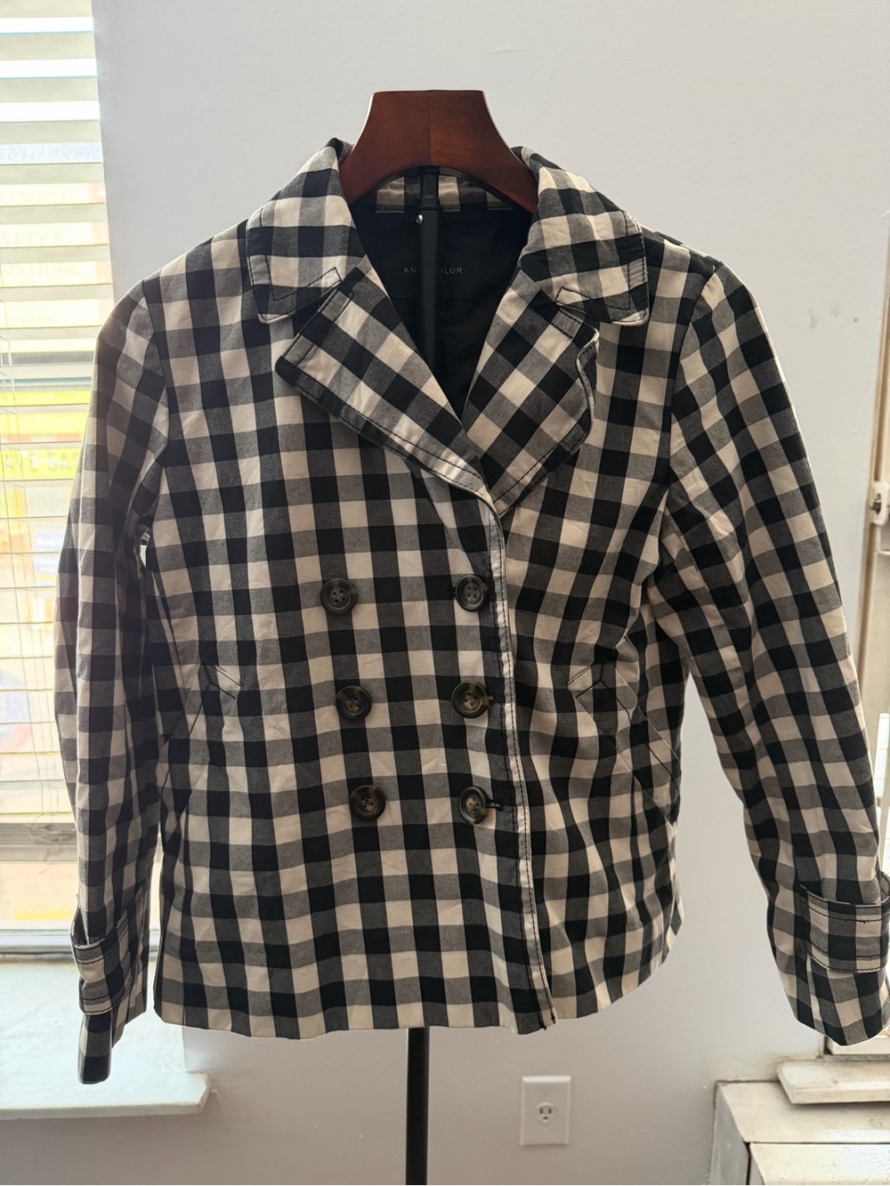 Ann Taylor Black & White Check Double-Breasted Women's Peacoat